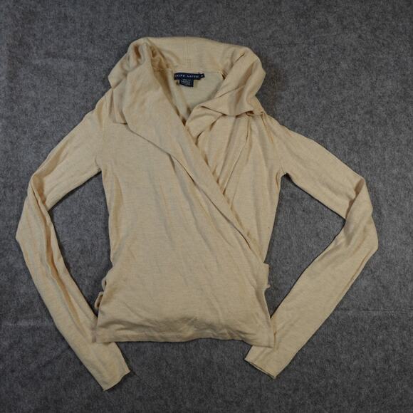 Ralph Lauren Sweater Womens Extra Small Blue Label Cashmere Blend Tie Wrap Ivory - Picture 1 of 8